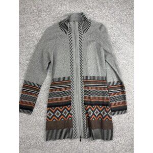 Indigenous Sweater Cardigan Womens Medium Gray Geometric Full Zip Knit Mock Neck